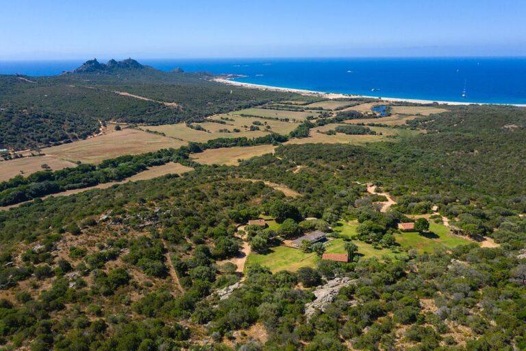 France, Corse du Sud (2A), Domaine de Murtoli, le hameau (vue aerienne)